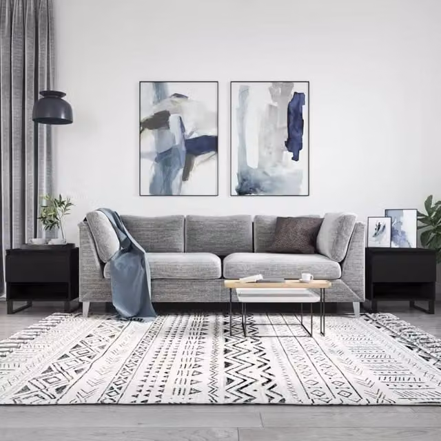 Berkfield Home Set of 2 Modern Black Nesting Coffee Tables in Engineered Wood, W/D/H: 50 x 46 x 50 cm