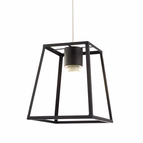 Happy Homewares Industrial Lantern Pendant Light Shade in Black Metal and Glass, W/D/H: 25 x 21 x 21 cm