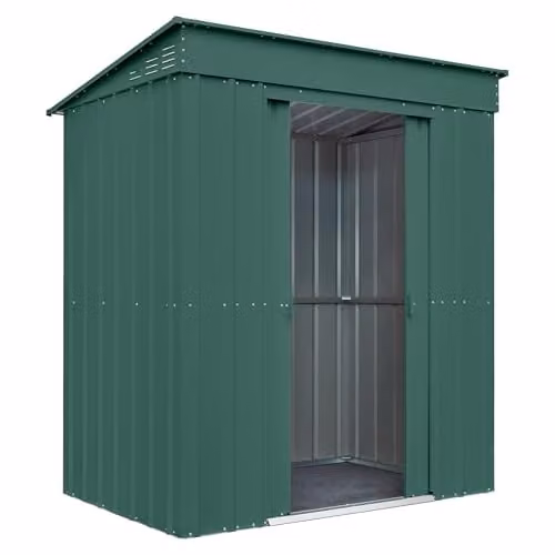 Globel Green Metal Garden Storage Shed with Pent Roof and Sliding Double Doors