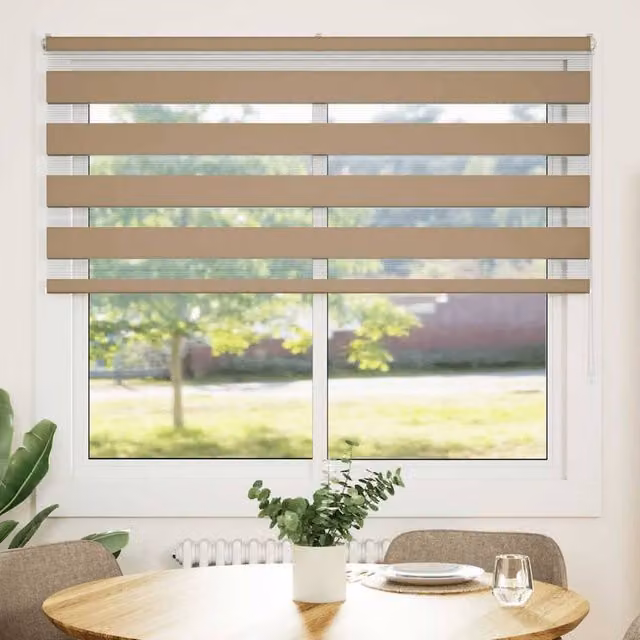 Berkfield Home Zebra Day and Night Blind in Sand Brown Polyester, W: 160 cm, H: 150 cm