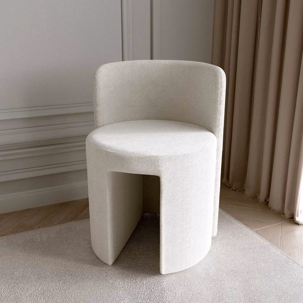 CARME HOME Esme Dressing Table with Elsie LED Mirror in White and Lottie Bouclé Stool in White – 3
