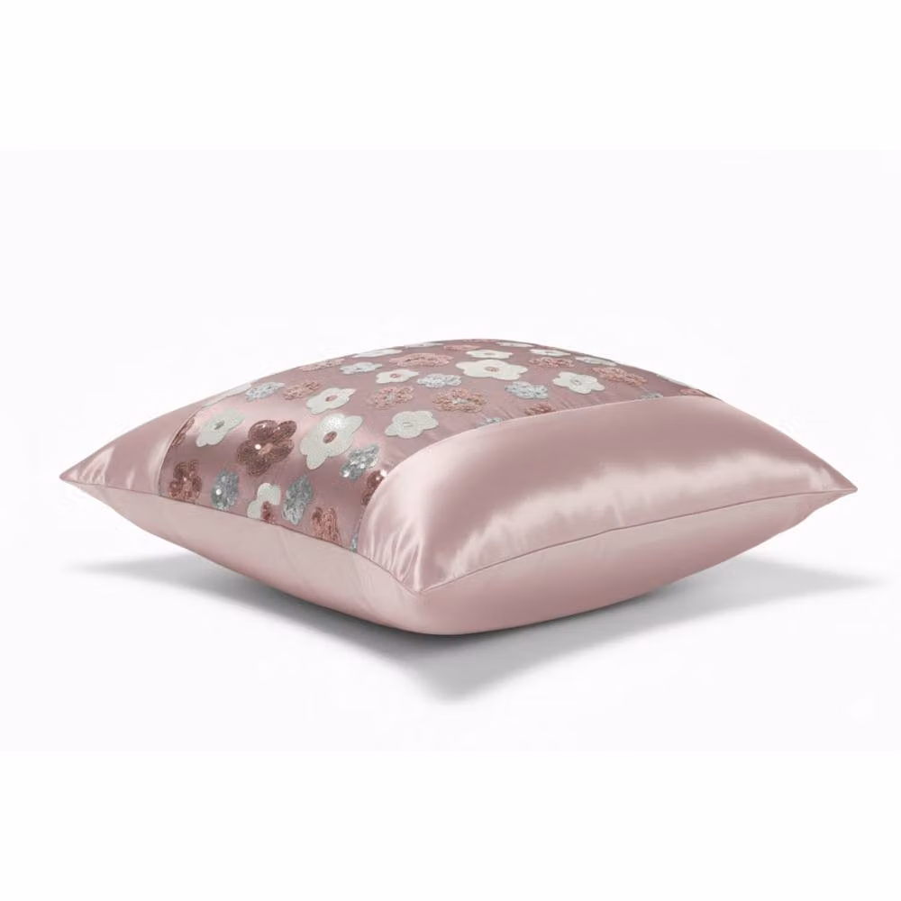 Snug City Floral Sequin Decorative Throw Cushion Cover in Pink, W x D: 43 x 43 cm – 2