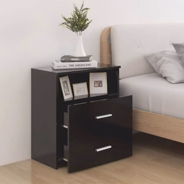Berkfield Home Modern Bed Cabinet in Black, W/D/H: 50 x 32 x 60 cm