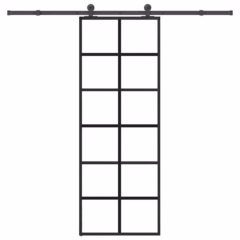 Berkfield Home Sliding Door with Hardware Set, Black ESG Glass and Aluminium, W: 76 cm, H: 205 cm