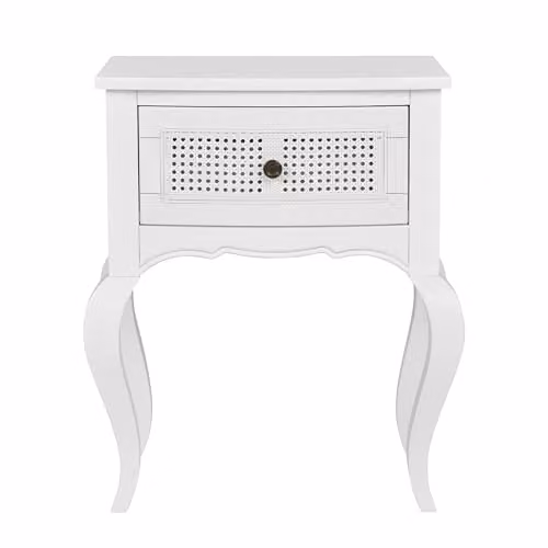 Statement Furniture Louis White Bedside Table with Rattan Cane Drawer and Cabriole Legs, W: 54 cm, D: 36.5 cm, H: 69 cm – 2