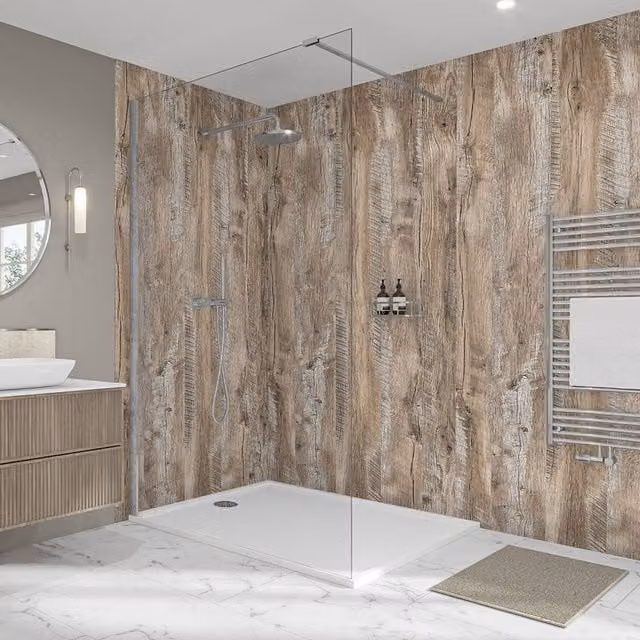 Wetwall Elite Rift Oak Tongue and Groove Shower Panel, Brown, Width: 60 cm