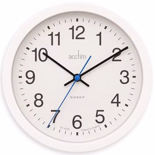 Acctim Bromham Silent Sweep Analogue Wall Clock, Diameter: 20 cm, White