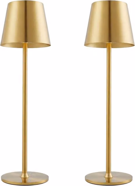 Living Star Set of 2 Modern Metal LED Table Lamps in Gold/Brass