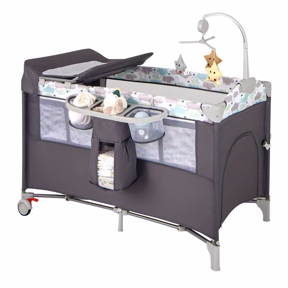 CASART Pack & Play Foldable Baby Nursery Center with Diaper Changing Table in Grey – 4