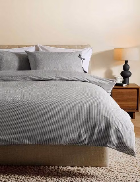 MADE Ansel Grey Striped Pure Cotton Bedding Set, W: 180 cm, H: 200 cm