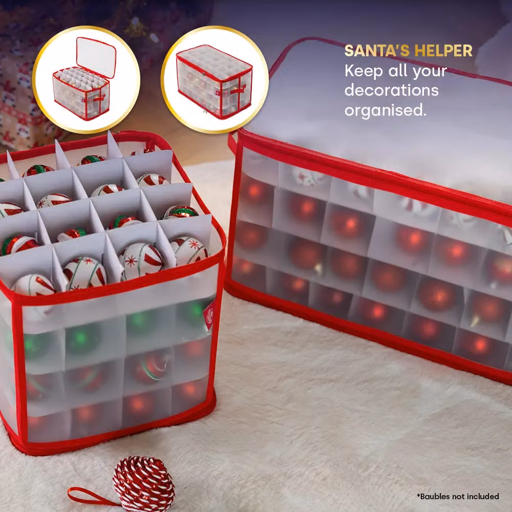 Christmas Village Red Christmas Bauble Storage Bag with Lid and Handles – 4