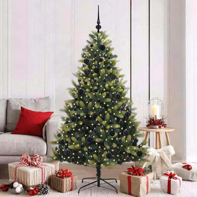 Berkfield Home Artificial Hinged Christmas Tree with 300 LEDs, Green, Height: 180 cm – 1