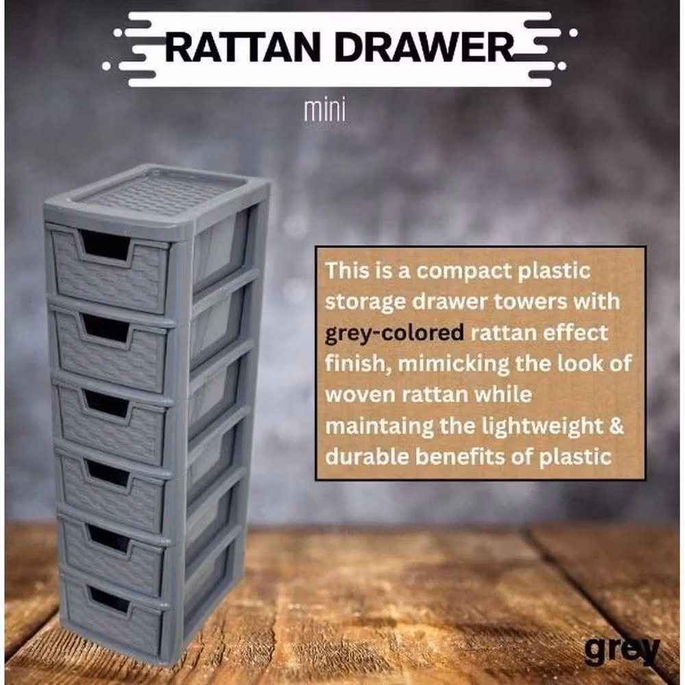 FORGEVIO Grey 6 Tier Rattan Effect Storage Drawer Unit – 3