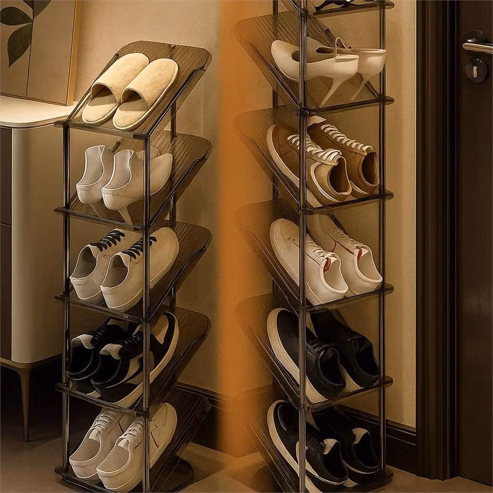 FORGEVIO Smoke 6-Tier Vertical Clear Shoe Rack Organiser in Brown – 2