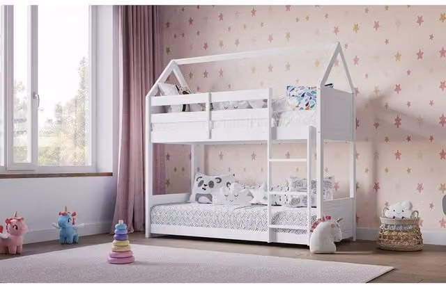 Flair Plation Low Play House Shorty Bunk Bed in White, Size: Junior, W/D/H: 190 x 80 x 174.2 cm