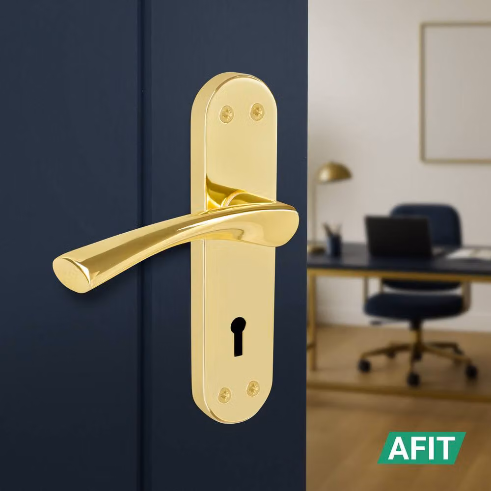 AFIT Polished Brass Twist Door Handles and Lock Escutcheon Set in Gold, 1 Pair – 3