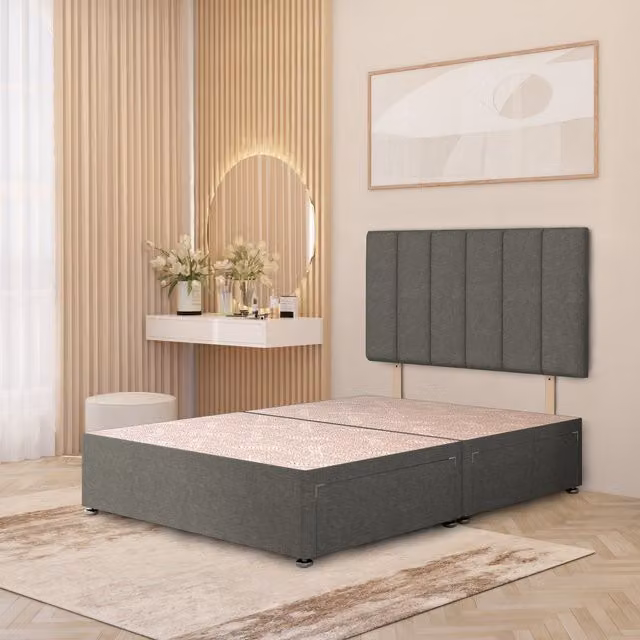Somnior Beds Ltd Silver Grey Linen Fabric Upholstered Divan Bed Base with Drawers W/D/H: 140 x 200 cm