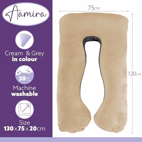 Aamira U Shaped Memory Foam Pregnancy Pillow in Grey and Multicolour Velvet – 3