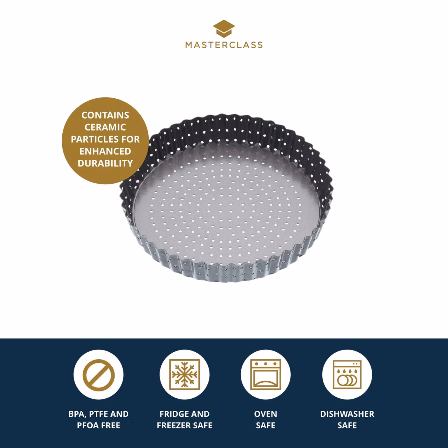 MasterClass Black Carbon Steel Non-Stick Fluted Loose Base Tart Tin, 25 cm – 4