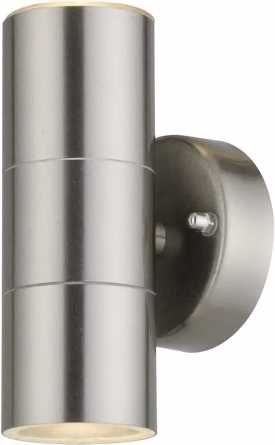 First Choice Lighting Blaze Stainless Steel Outdoor Up Down Wall Light in Silver