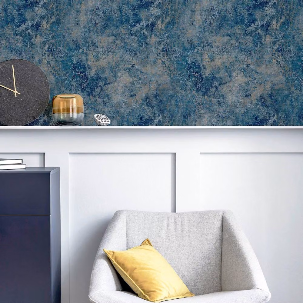 Arthouse Abstract Textile Effect Wallpaper in Blue, Grey and Beige – 3