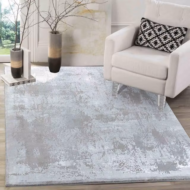 Modern Serenity Abstract Machine Woven Area Rug in Grey, 160 cm