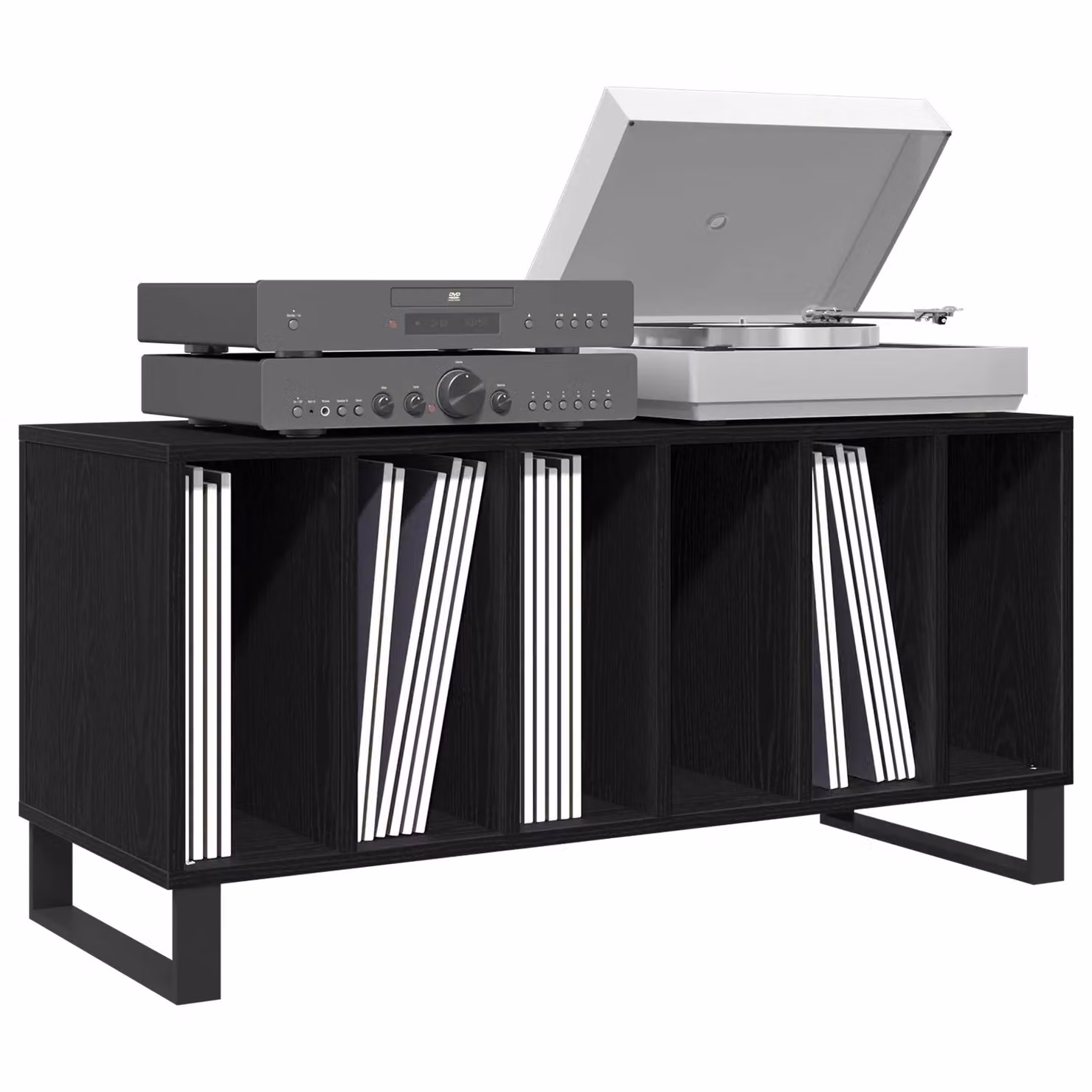 Berkfield Home Modern Black Oak Record Cabinet in MDF, W/D/H: 100 x 38 x 48 cm – 3