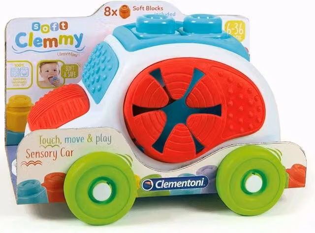 Clementoni Soft Clemmy Sensory Car with Soft Blocks, White and Multicolour
