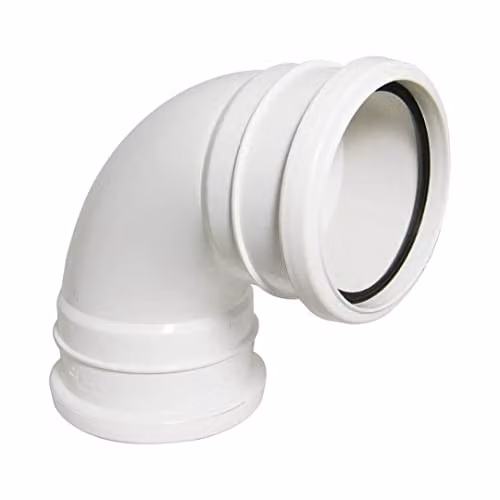 FloPlast 110mm White Ring Seal Soil 90 Degree Double Socket Bend