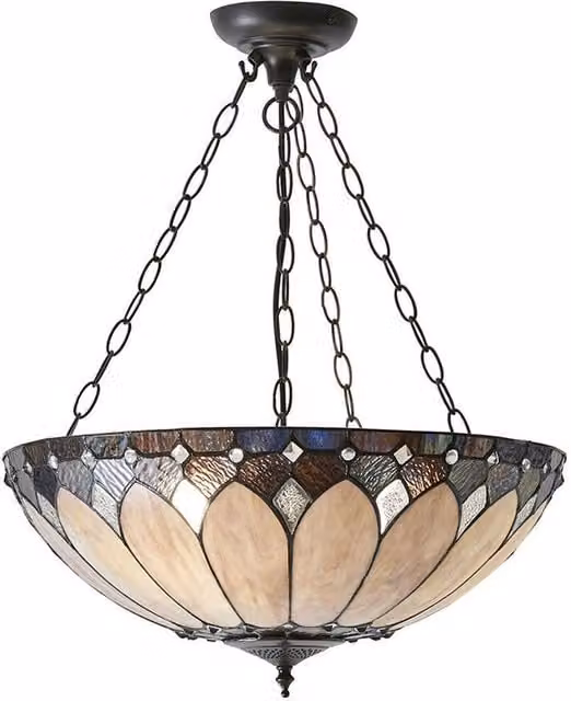Loops Tiffany Glass Hanging Ceiling Pendant Light in Dark Bronze with 3 Transparent Multicolour Glass Shades – 1