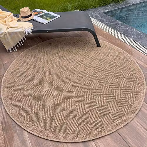 THE RUGS Nature Collection Tona Border Indoor/Outdoor Round Area Rug, Diamond-Green and Beige, Diameter: 160 cm – 1