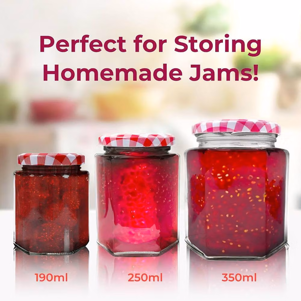 Volila 6 Pack Hexagonal Clear Glass Jam Jars with Screw Lids, 250ml per jar – 2