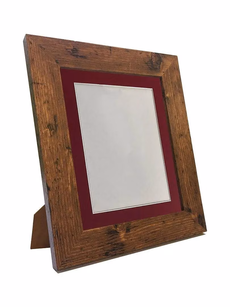 Frames & Mirrors 4U Metro Vintage Rectangular Wood Frame with Red Mount for A4 Images in Walnut – 3