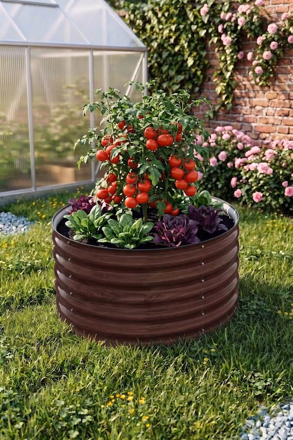 Living and Home Circular Corrugated Steel Raised Garden Bed in Brown – 2