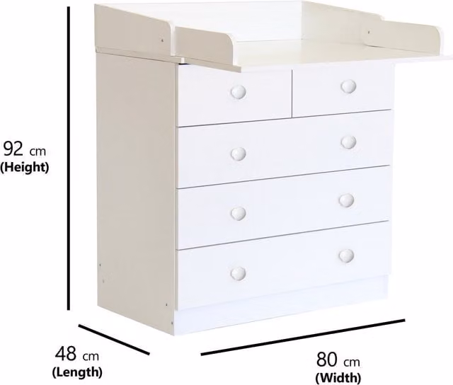 Kidsaw Kudl 5 Drawer Baby Storage Unit with Built-in Changing Board in White
