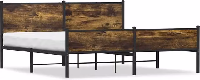 Berkfield Home Metal Bed Frame in Smoked Oak Brown, W/D/H: 180 x 200 cm Super King