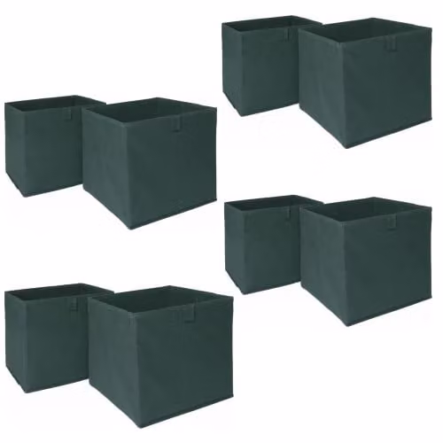 OHS Set of 8 Fabric Collapsible Storage Boxes in Green, W/D/H: 27 x 27 x 27 cm