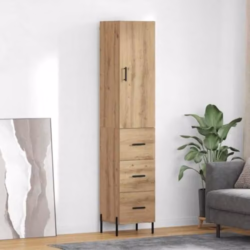 vidaXL Artisan Oak Highboard in Brown, Modern Tall Unit with Hinged Doors and Internal Drawers, W/D/H: 34.5 x 34.0 x 180.0 cm – 2