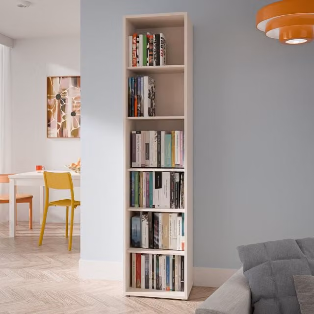 Furniture To Go Alice Springs Tall Narrow Bookcase with 5 Shelves in Taupe Beige