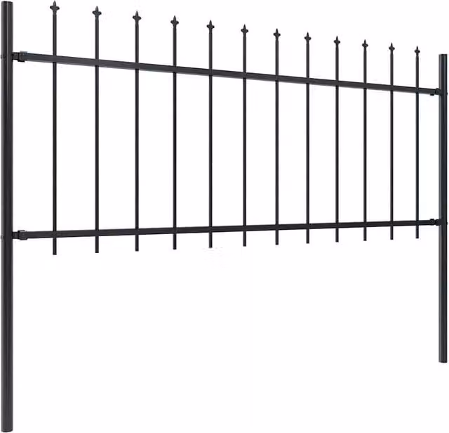 Berkfield Home Black Powder-Coated Steel Garden Fence with Spear Top, W: 11.9 m, H: 0.8 m