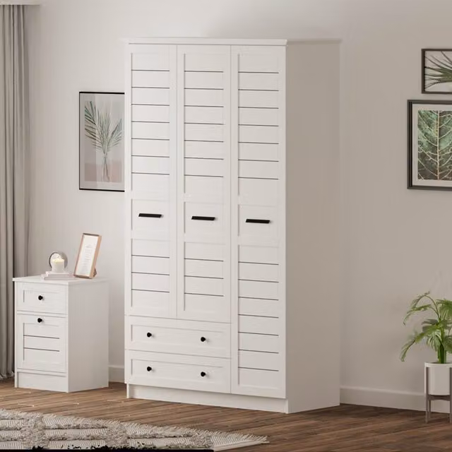 EVUHOME Venice 3 Door 2 Drawer Wardrobe in White