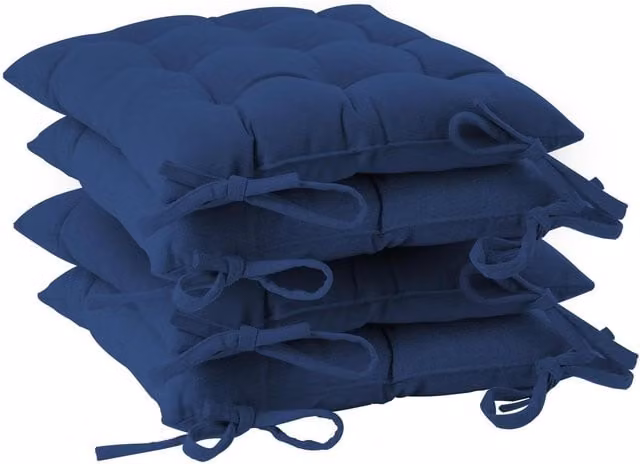 Harbour Housewares Pack of 4 Square Garden Chair Seat Cushions in Blue, W/D/H: 40 x 40 x 40 cm