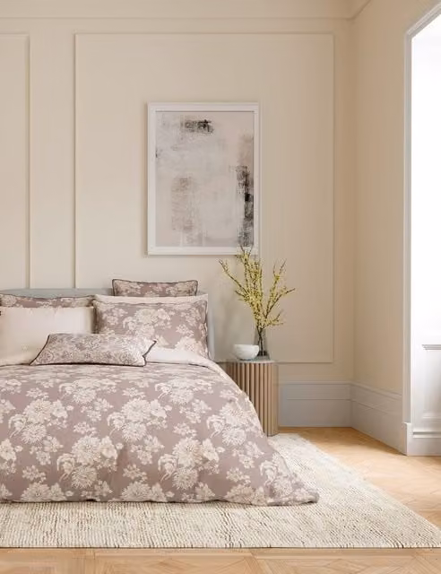 Bedeck of Belfast Kassi Reversible Floral Cotton Percale Bedding Set, Light Pink Mix, W: 140 cm, L: 200 cm