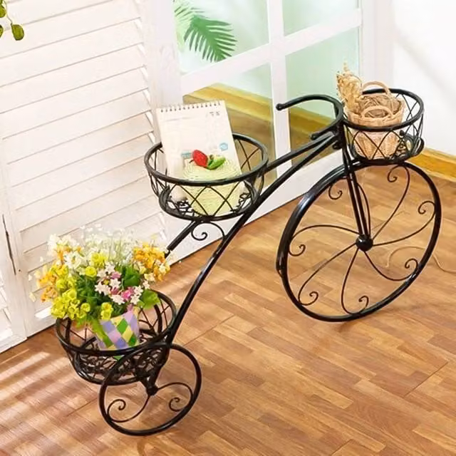 FLAVORA Nostalgic Tricycle Metal Plant Stand and Flower Planter in Black – 1