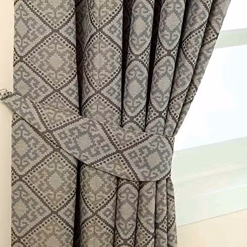Homescapes Grey and Silver Patterned Aztec Tribal Design Curtain Tie Back Pair