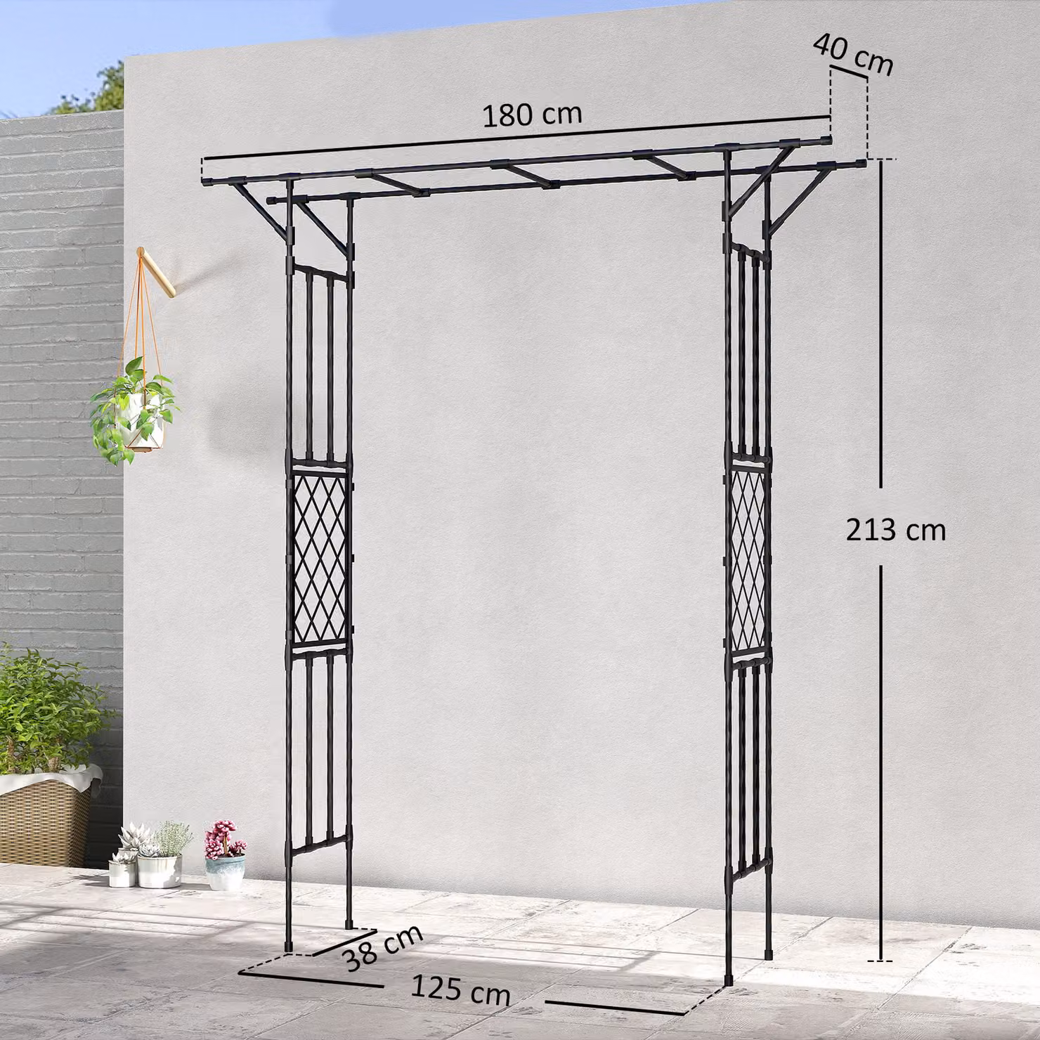 Outsunny Black Steel Garden Arch Trellis for Climbing Plants, W/D/H: 180 x 40 x 215 cm – 3