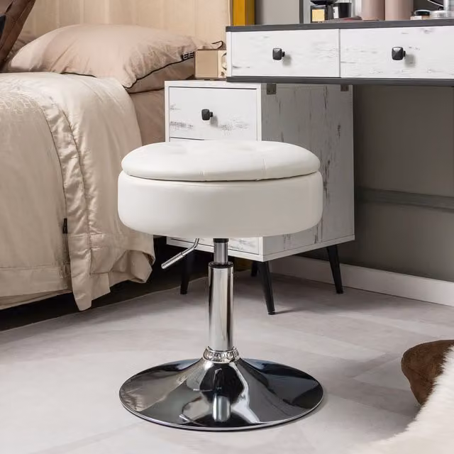 Costway Tufted White PU Leather Accent Storage Ottoman with Reversible Lid – 1