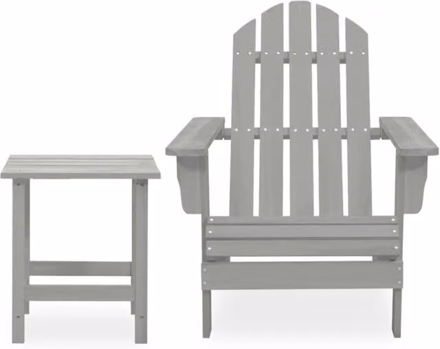 Berkfield Home Garden Adirondack Chair with Table in Grey Solid Wood