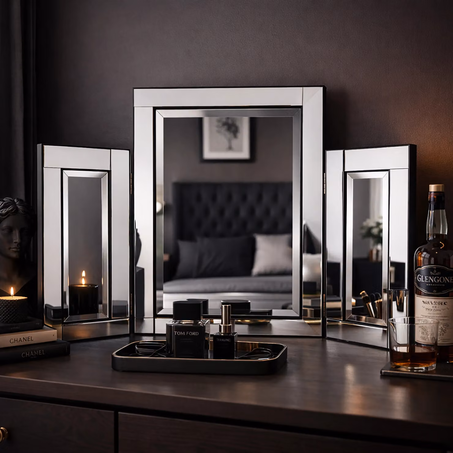 Marco Paul Large Tri-Fold Tabletop Dressing Table Mirror in Silver – 4