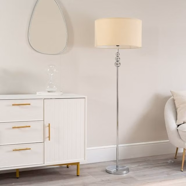 ValueLights Marissa Chrome Floor Lamp with Yellow Fabric Drum Shade